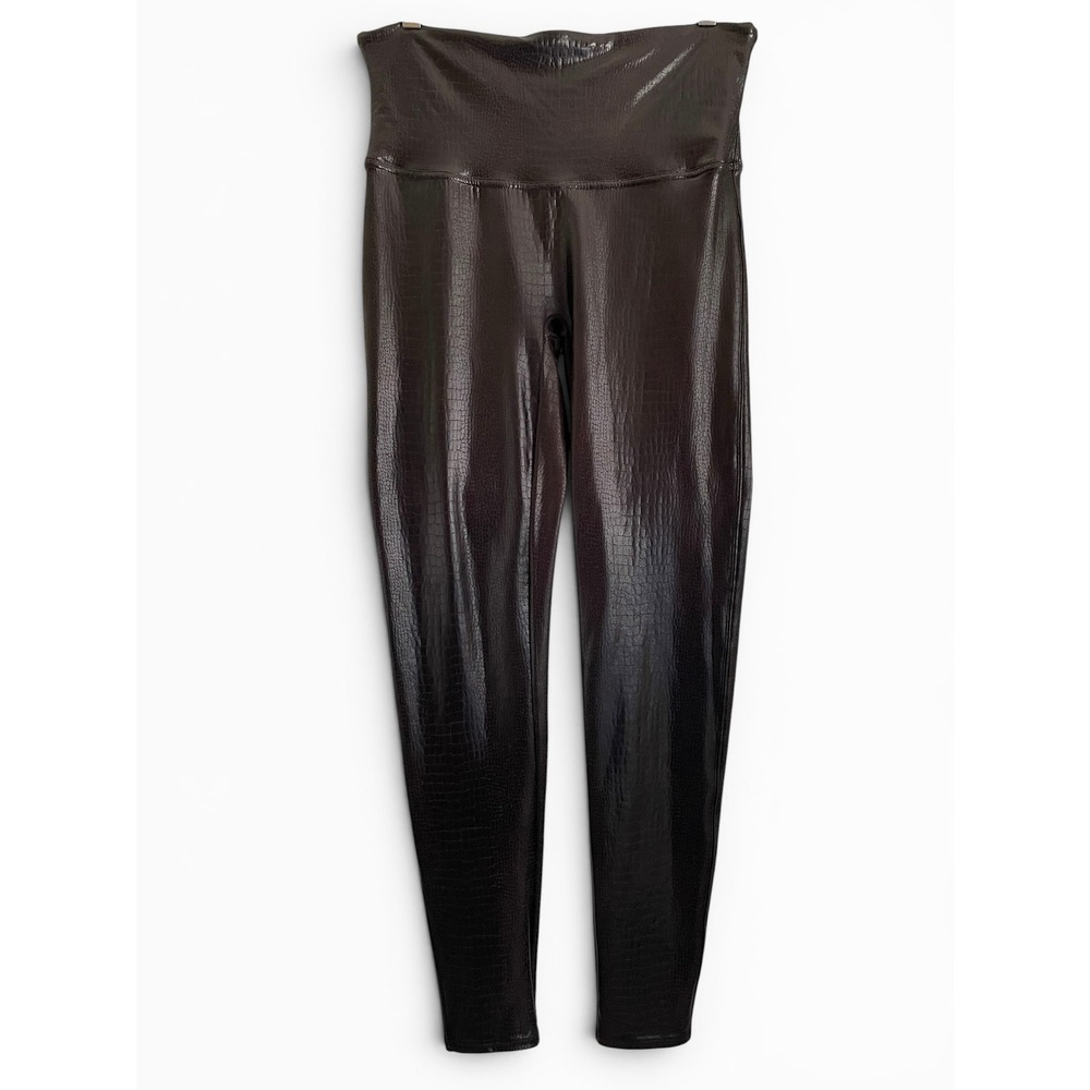 SPANX Faux Leather Croc Shine Leggings‎ XL Dark Brown Black High Rise Sculpting